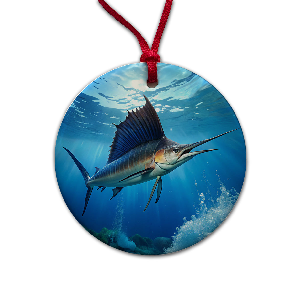 Sailfish Round Ceramic Holiday Christmas Tree Ornament