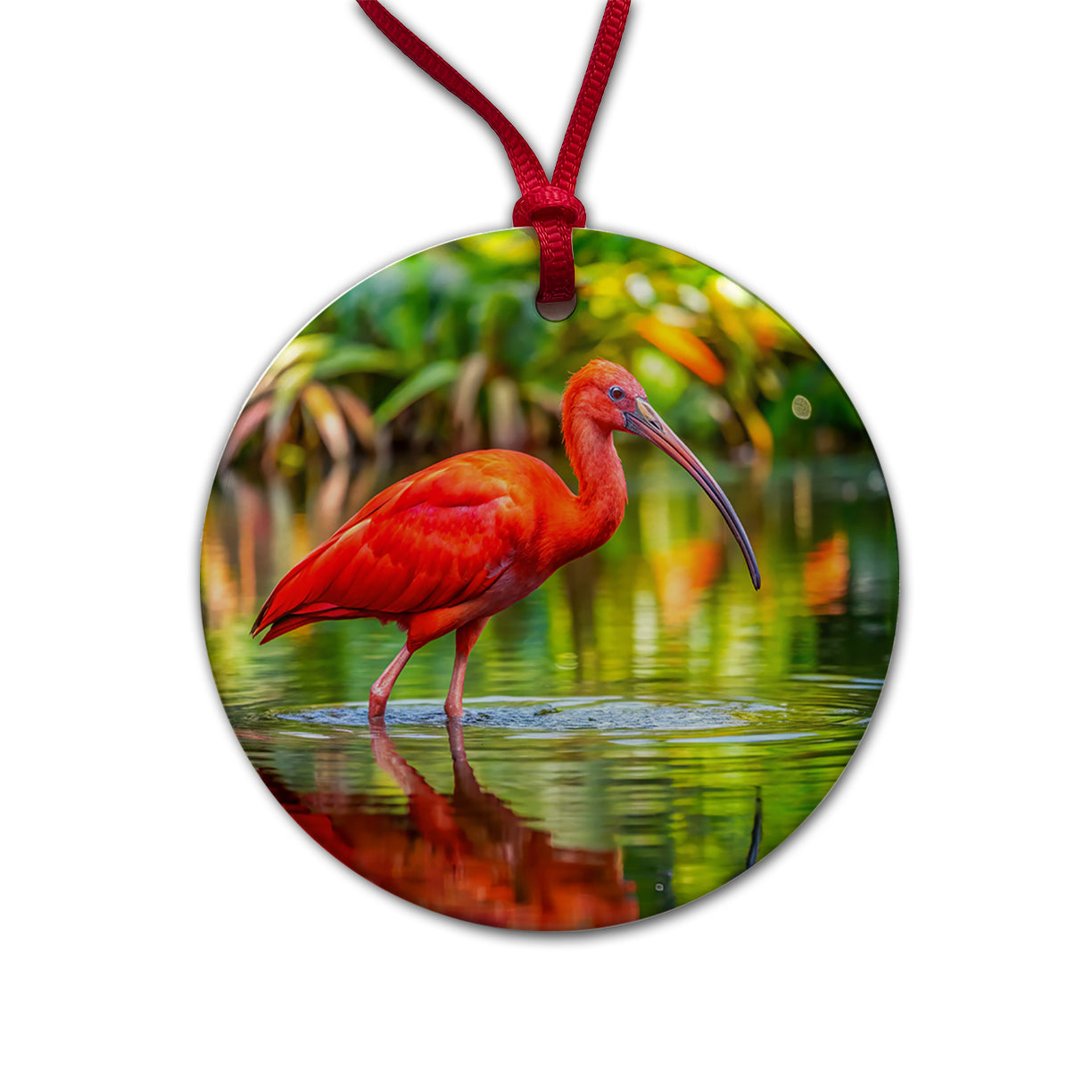Scarlet Red Ibis Tropical Bird Round Ceramic Holiday Christmas Tree Ornament