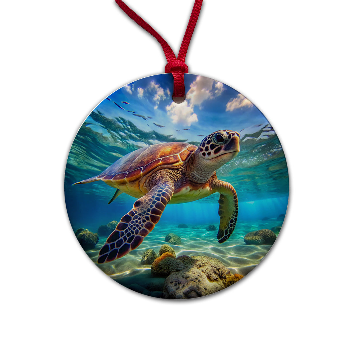 Sea Turtle Round Ceramic Holiday Christmas Tree Ornament