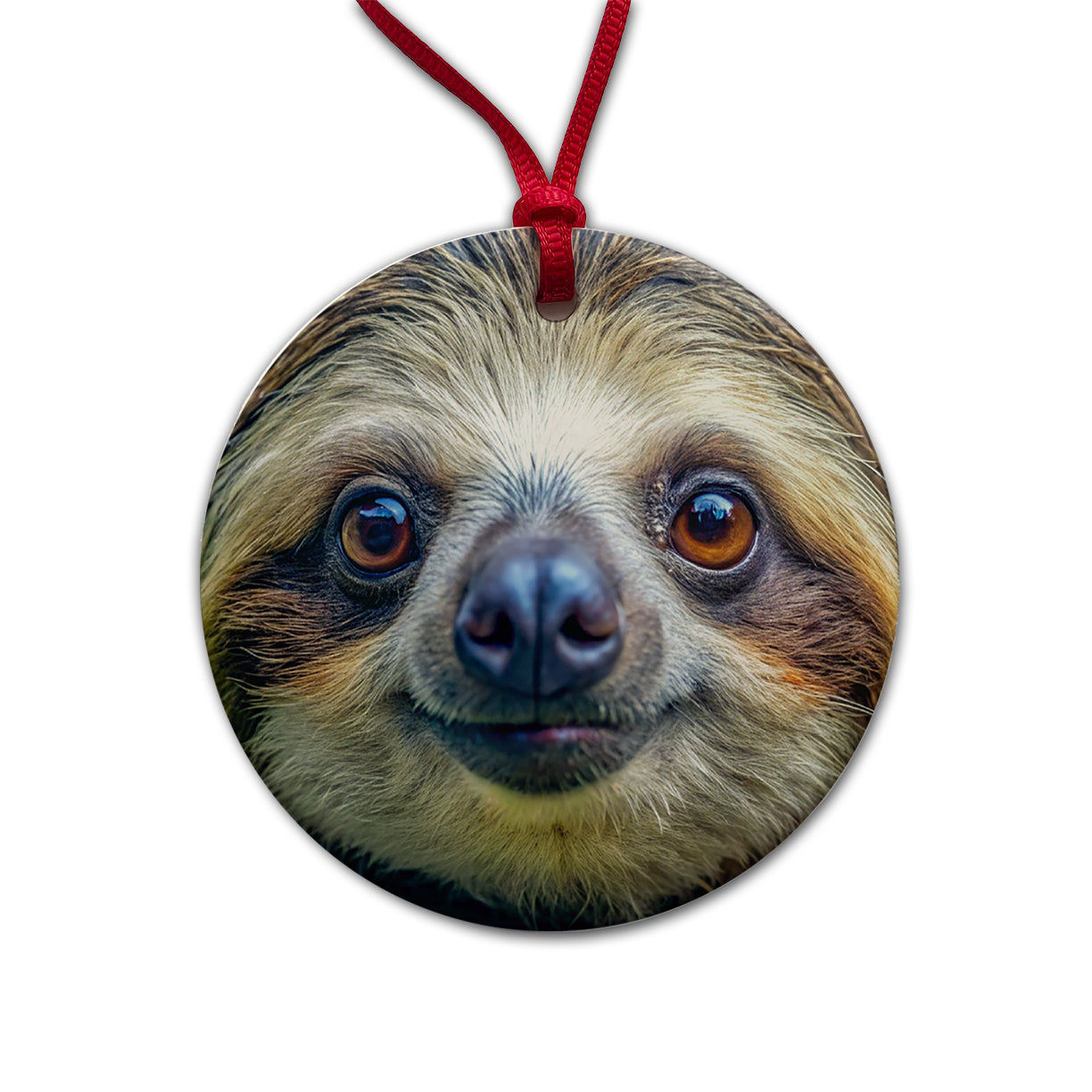 Sloth Face Round Ceramic Holiday Christmas Tree Ornament