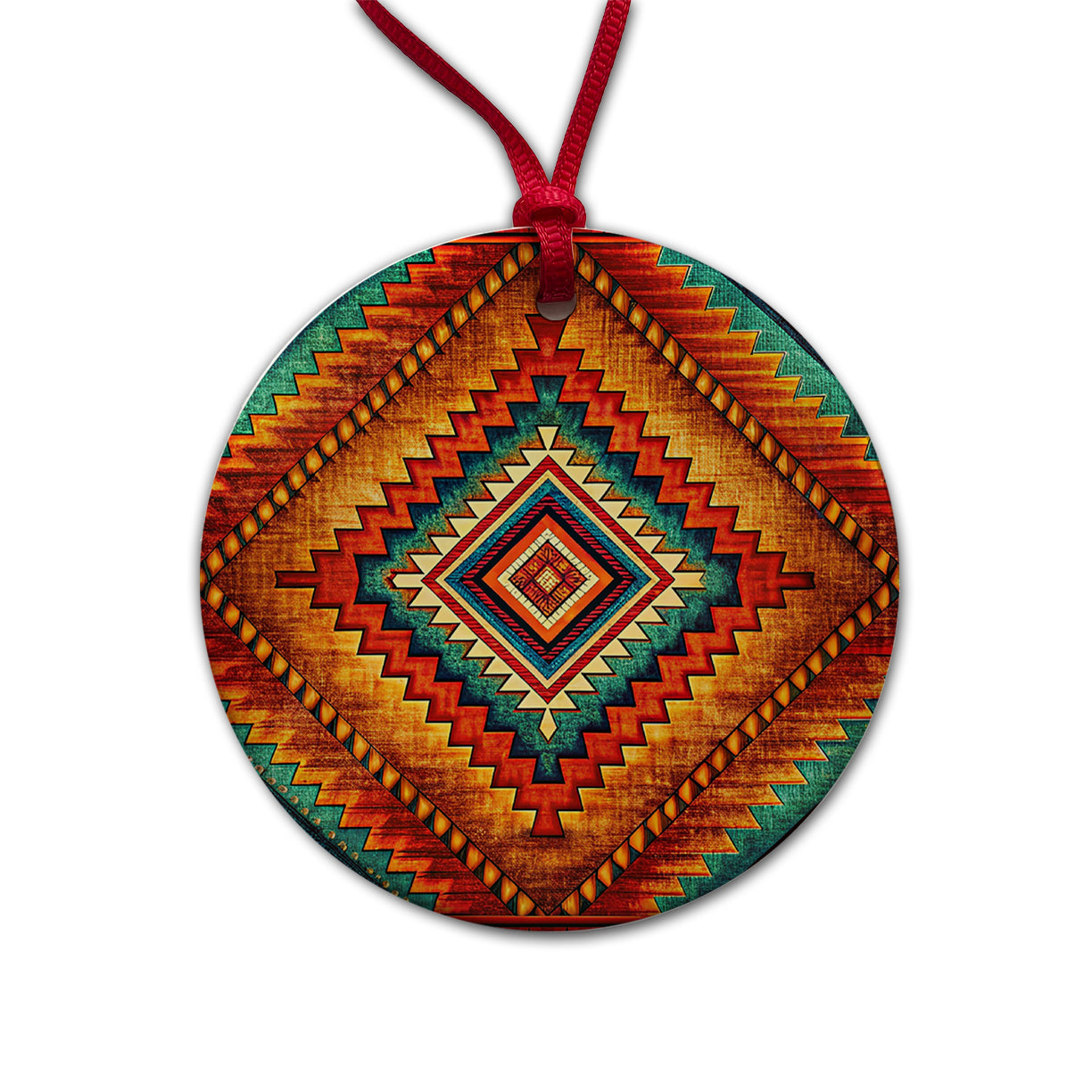 Southwestern Tribal Pattern Design Round Ceramic Holiday Christmas Tree Ornament