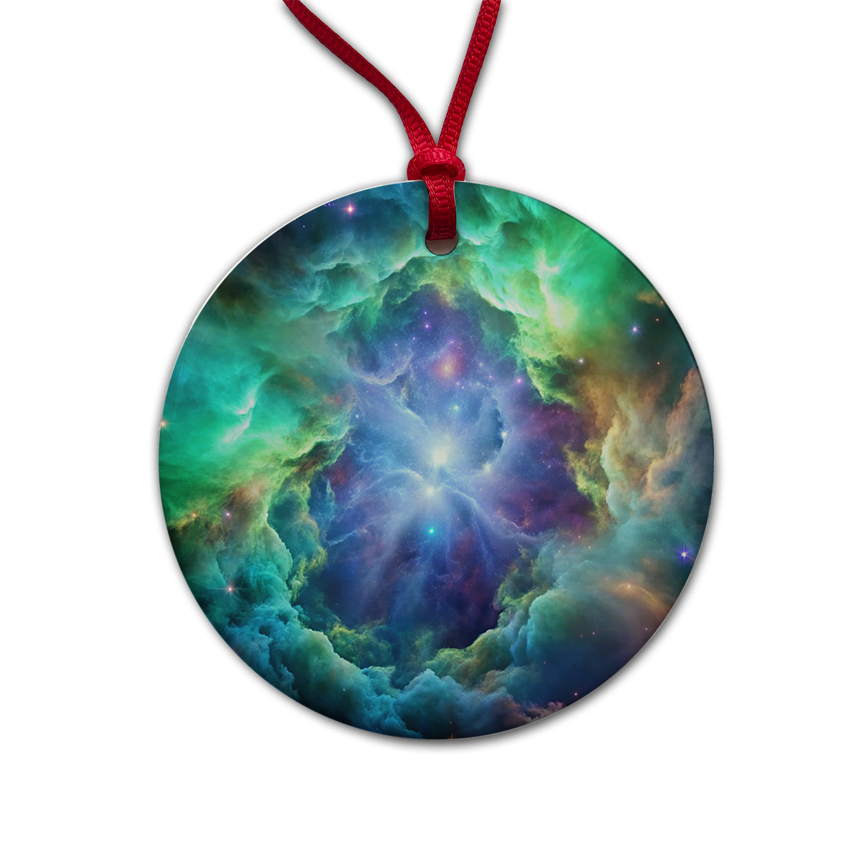 Space Galaxy Nebula Blue Purple Green Round Ceramic Holiday Christmas Tree Ornament