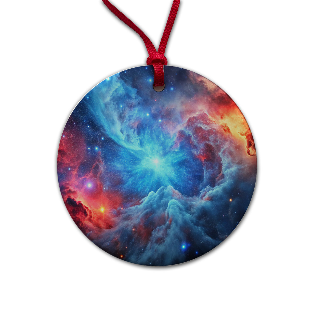 Space Galaxy Nebula Blue Red Round Ceramic Holiday Christmas Tree Ornament