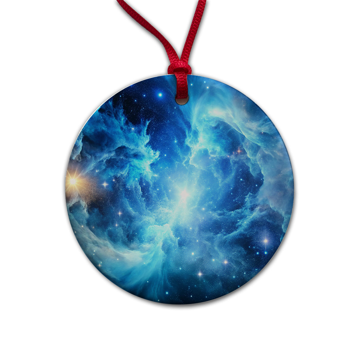 Space Galaxy Nebula Blue White Round Ceramic Holiday Christmas Tree Ornament