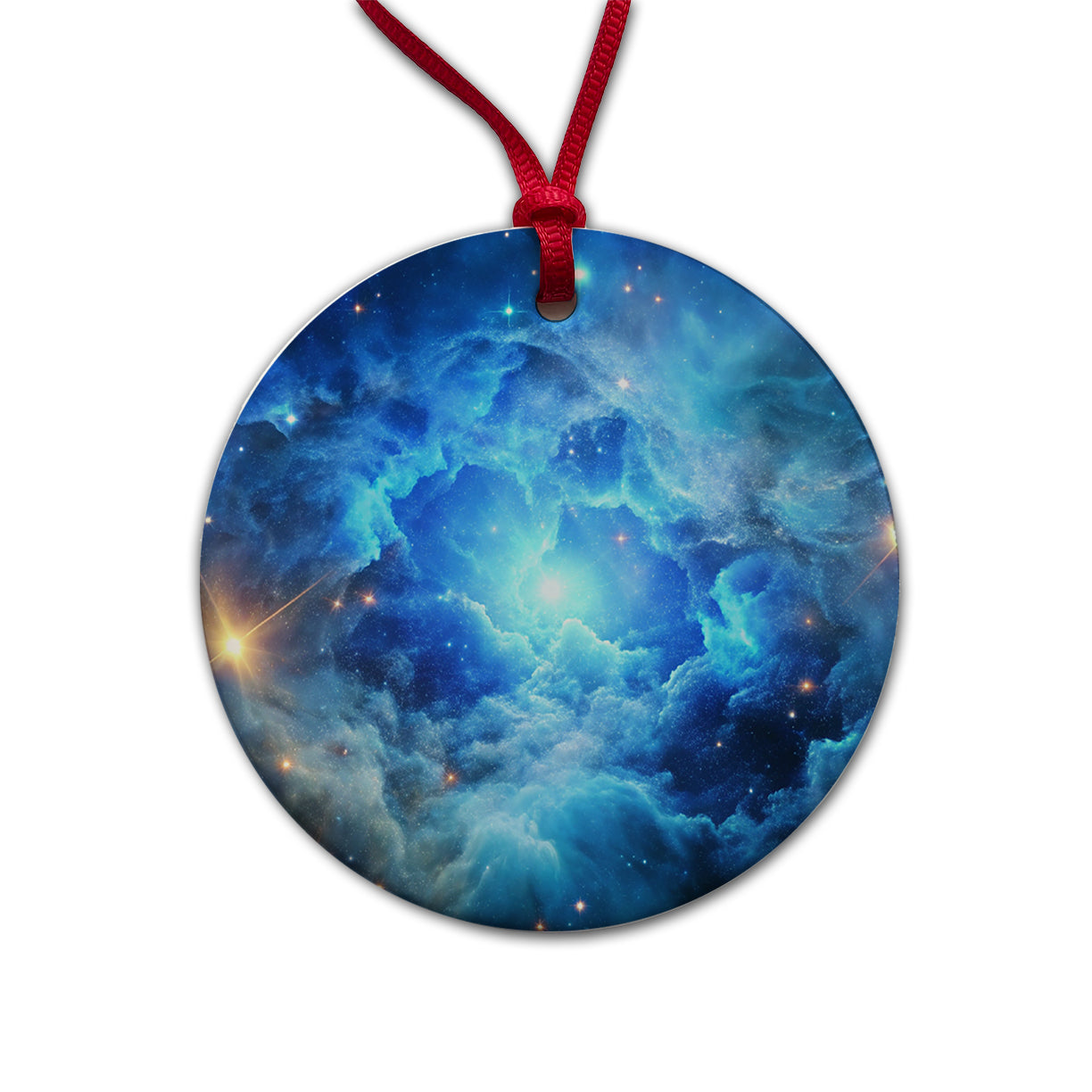 Space Galaxy Nebula Blue Round Ceramic Holiday Christmas Tree Ornament