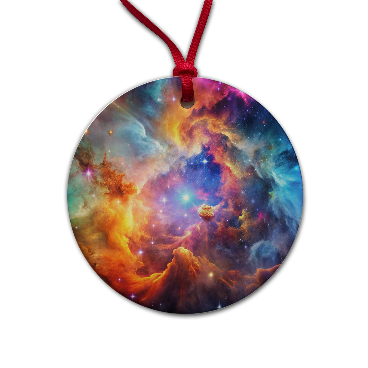 Space Galaxy Nebula Colorful Rainbow Round Ceramic Holiday Christmas Tree Ornament