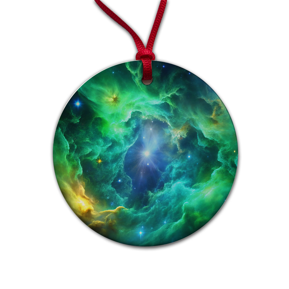 Space Galaxy Nebula Green Blue Round Ceramic Holiday Christmas Tree Ornament