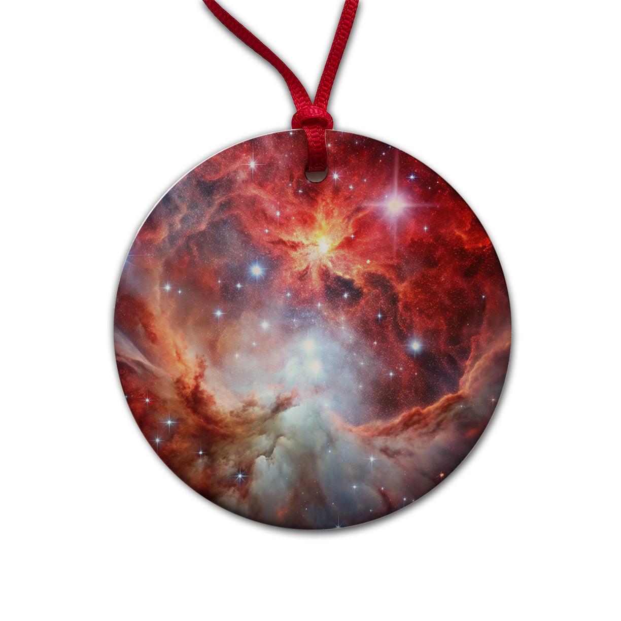 Space Galaxy Nebula Red White Round Ceramic Holiday Christmas Tree Ornament
