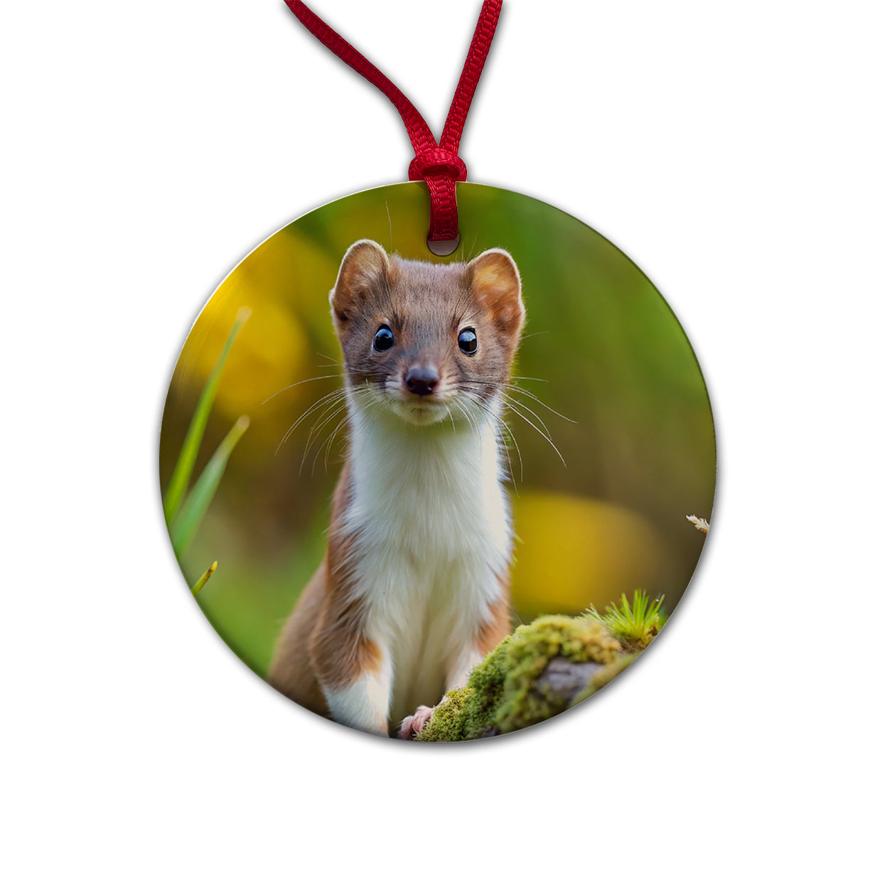 Stoat Ermine Round Ceramic Holiday Christmas Tree Ornament