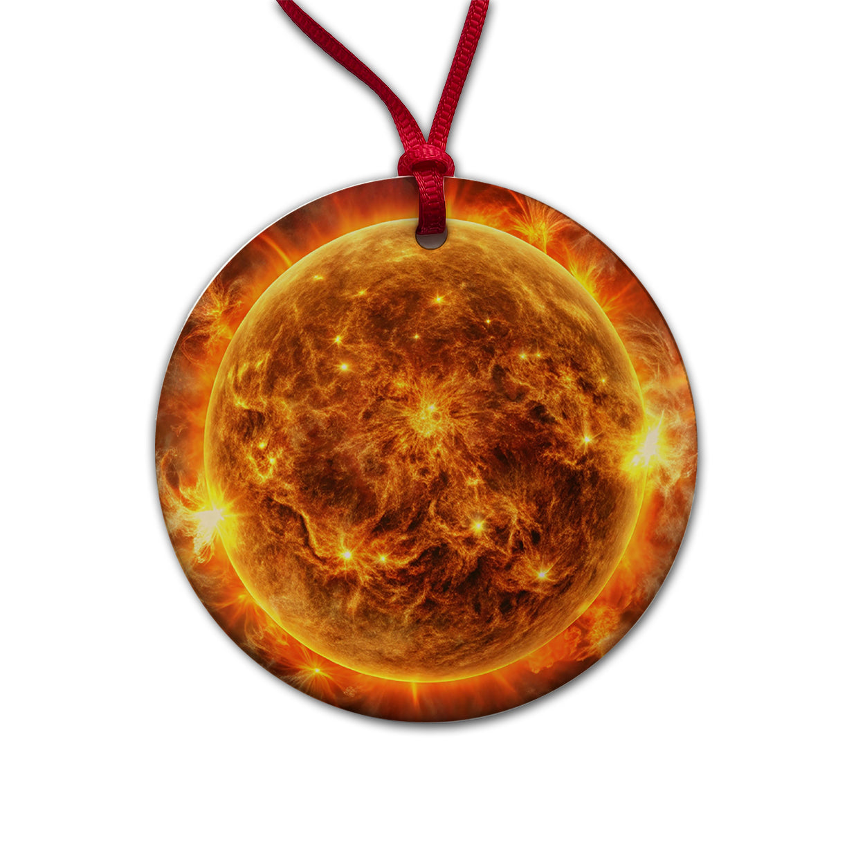 Sun During Solar Flare Storm Sci-fi Round Ceramic Holiday Christmas Tree Ornament