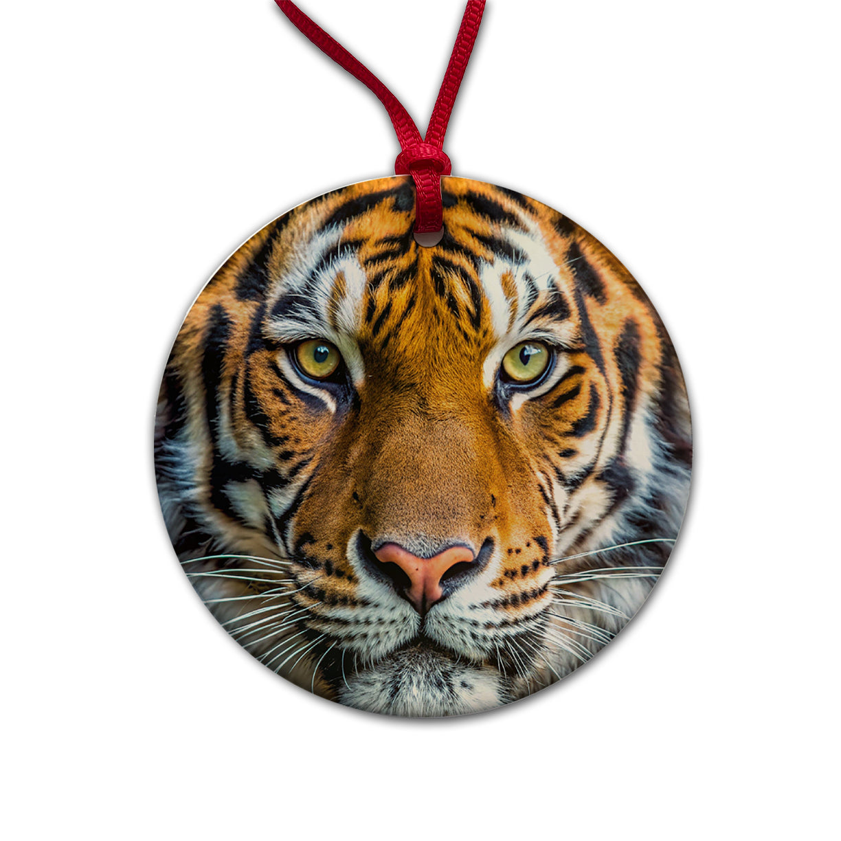Tiger Face Round Ceramic Holiday Christmas Tree Ornament