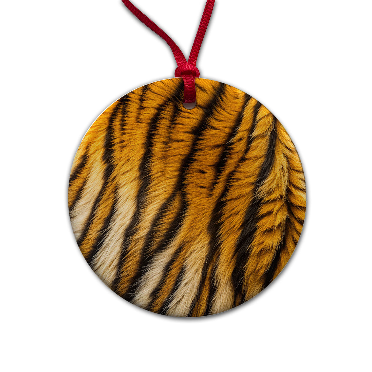 Tiger Stripes Fur Pattern Round Ceramic Holiday Christmas Tree Ornament
