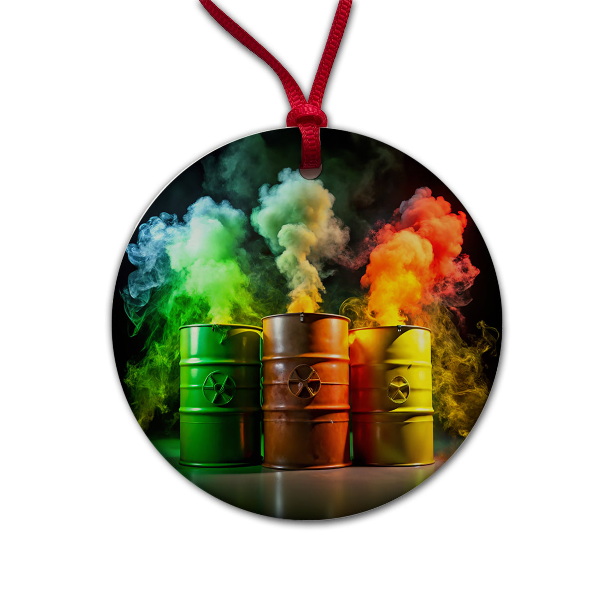 Toxic Waste Barrels Round Ceramic Holiday Christmas Tree Ornament