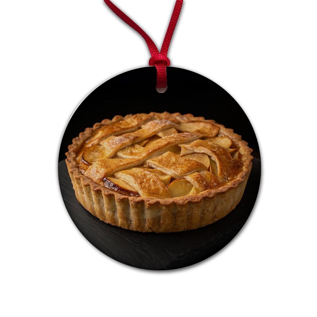 Traditional Lattice Crust Apple Pie Round Ceramic Holiday Christmas Tree Ornament