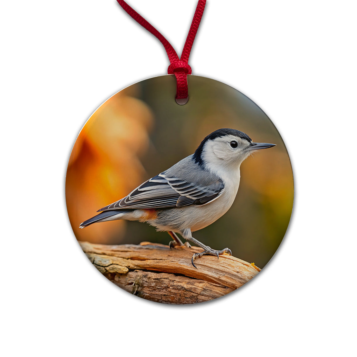 White Breasted Nuthatch Backyard Bird Round Ceramic Holiday Christmas Tree Ornament