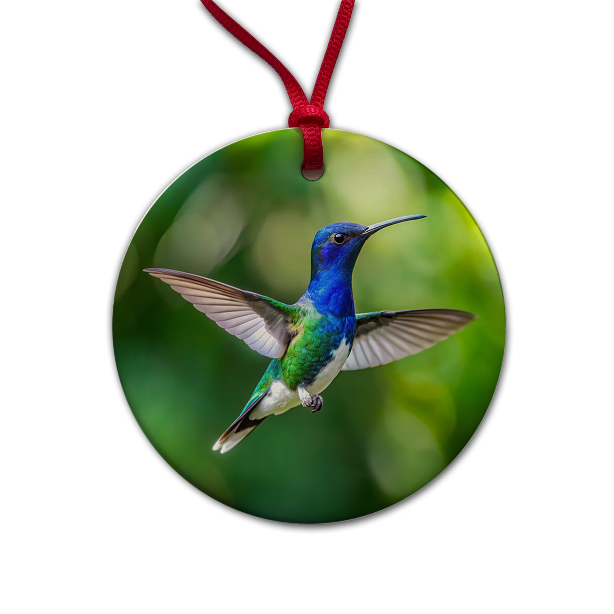 White Necked Jacobin Hummingbird Backyard Bird Round Ceramic Holiday Christmas Tree Ornament