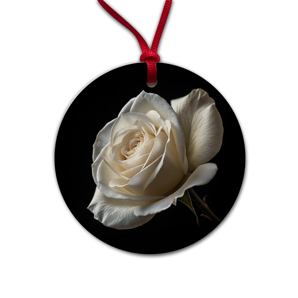 White Rose Round Ceramic Holiday Christmas Tree Ornament