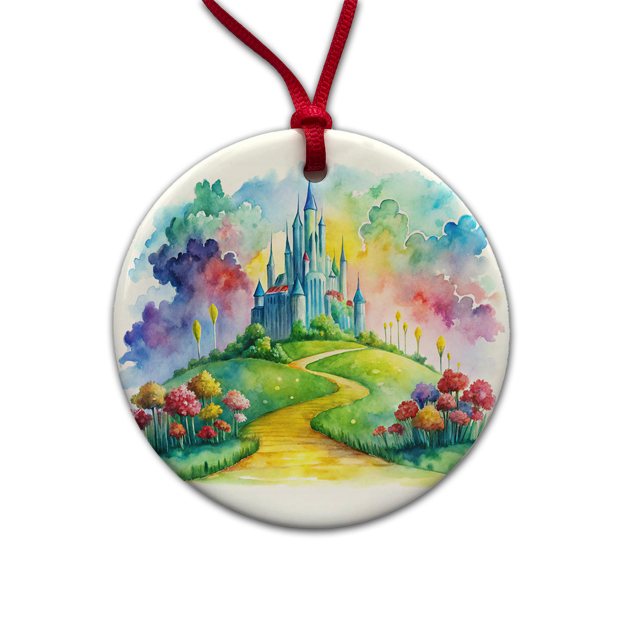 Emerald City Watercolor Round Ceramic Holiday Christmas Tree Ornament
