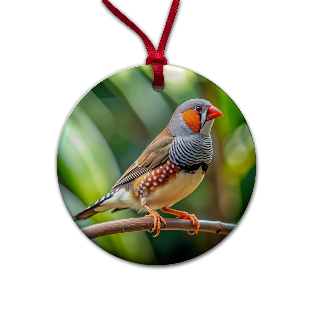 Zebra Finch Backyard Bird Round Ceramic Holiday Christmas Tree Ornament