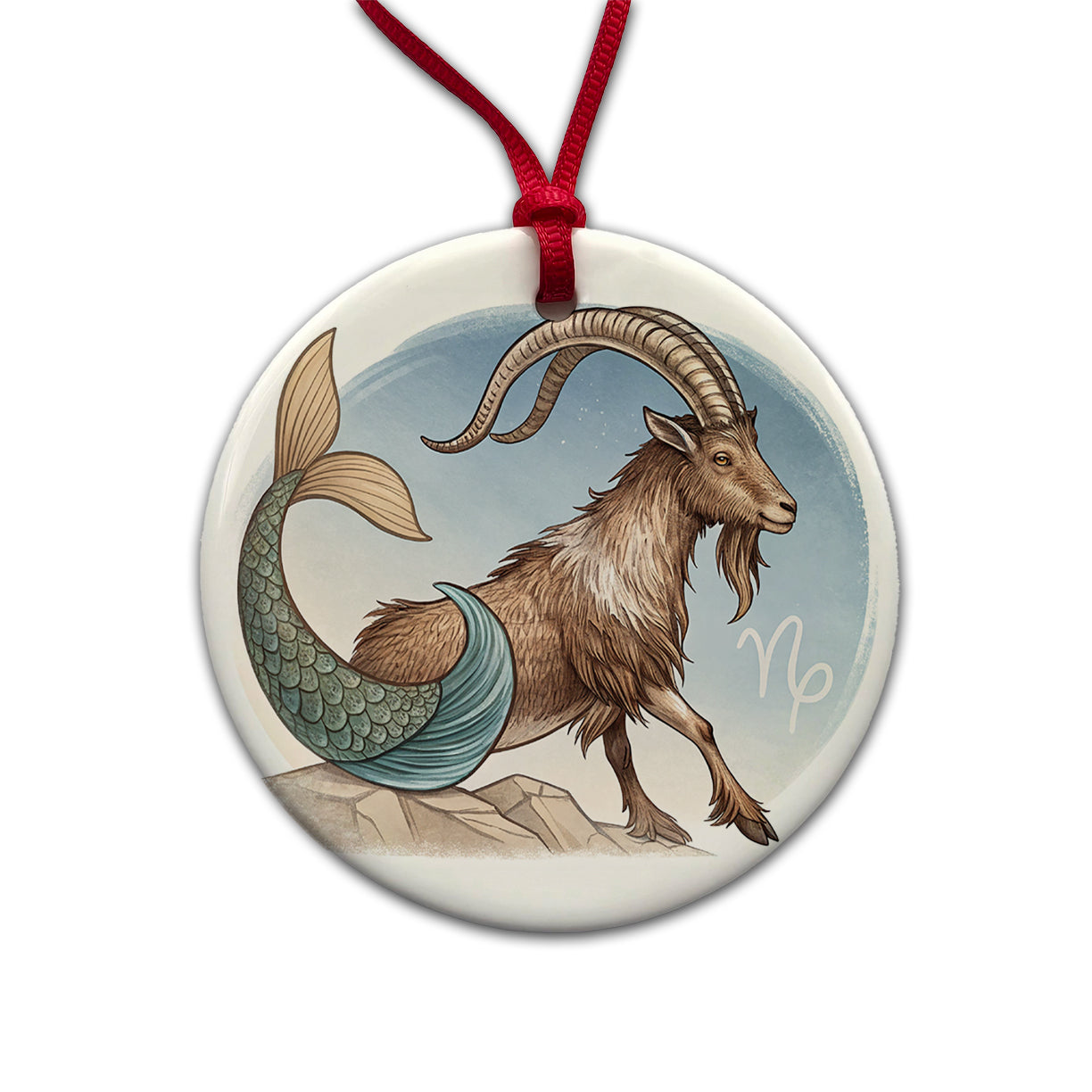 Zodiac Horoscope Symbol Capricorn Sea Goat Round Ceramic Holiday Christmas Tree Ornament
