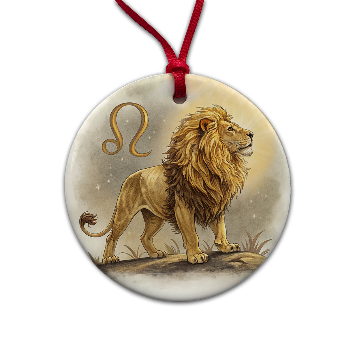 Zodiac Horoscope Symbol Leo Lion Round Ceramic Holiday Christmas Tree Ornament