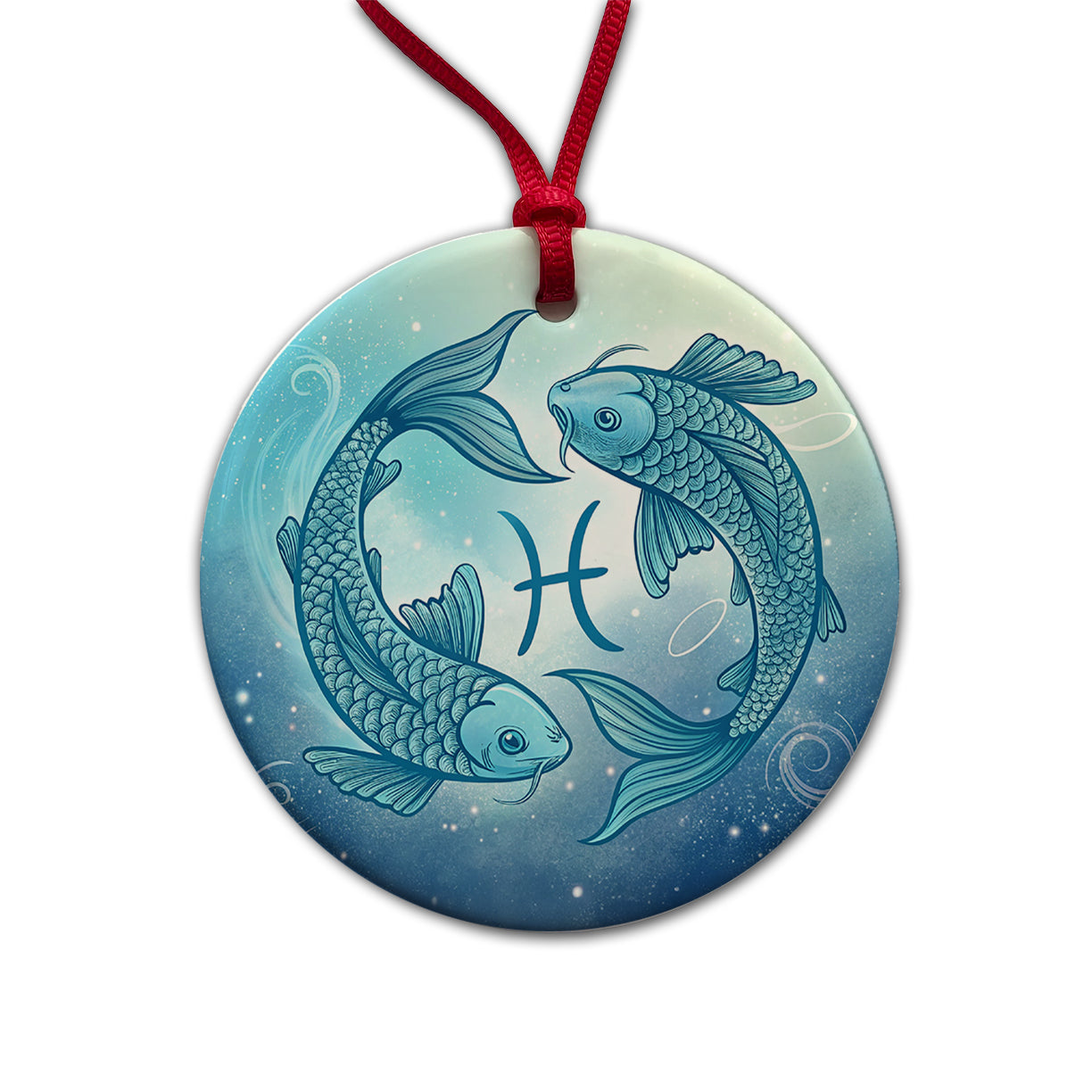 Zodiac Horoscope Symbol Pisces Fish Round Ceramic Holiday Christmas Tree Ornament