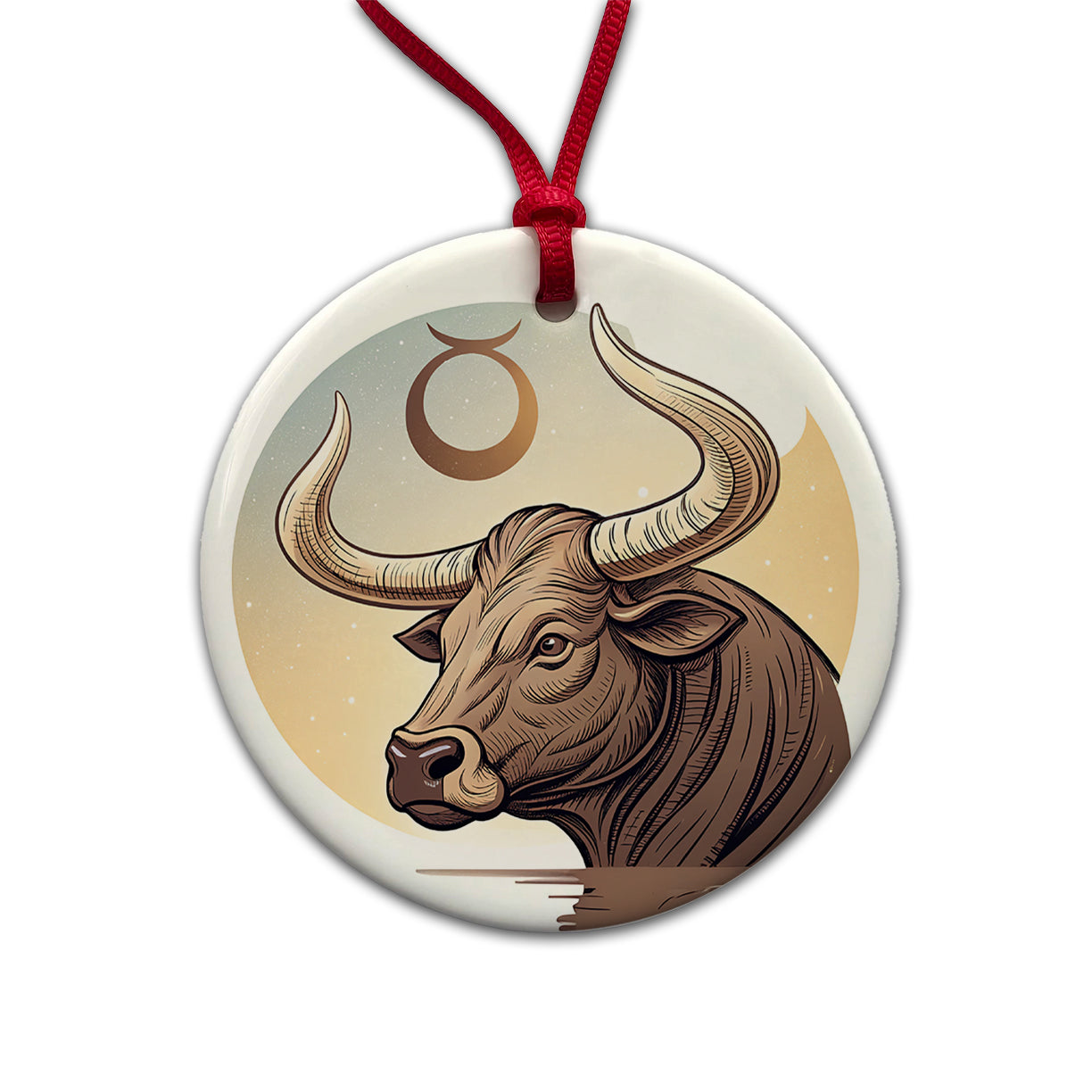Zodiac Horoscope Symbol Taurus Bull Round Ceramic Holiday Christmas Tree Ornament