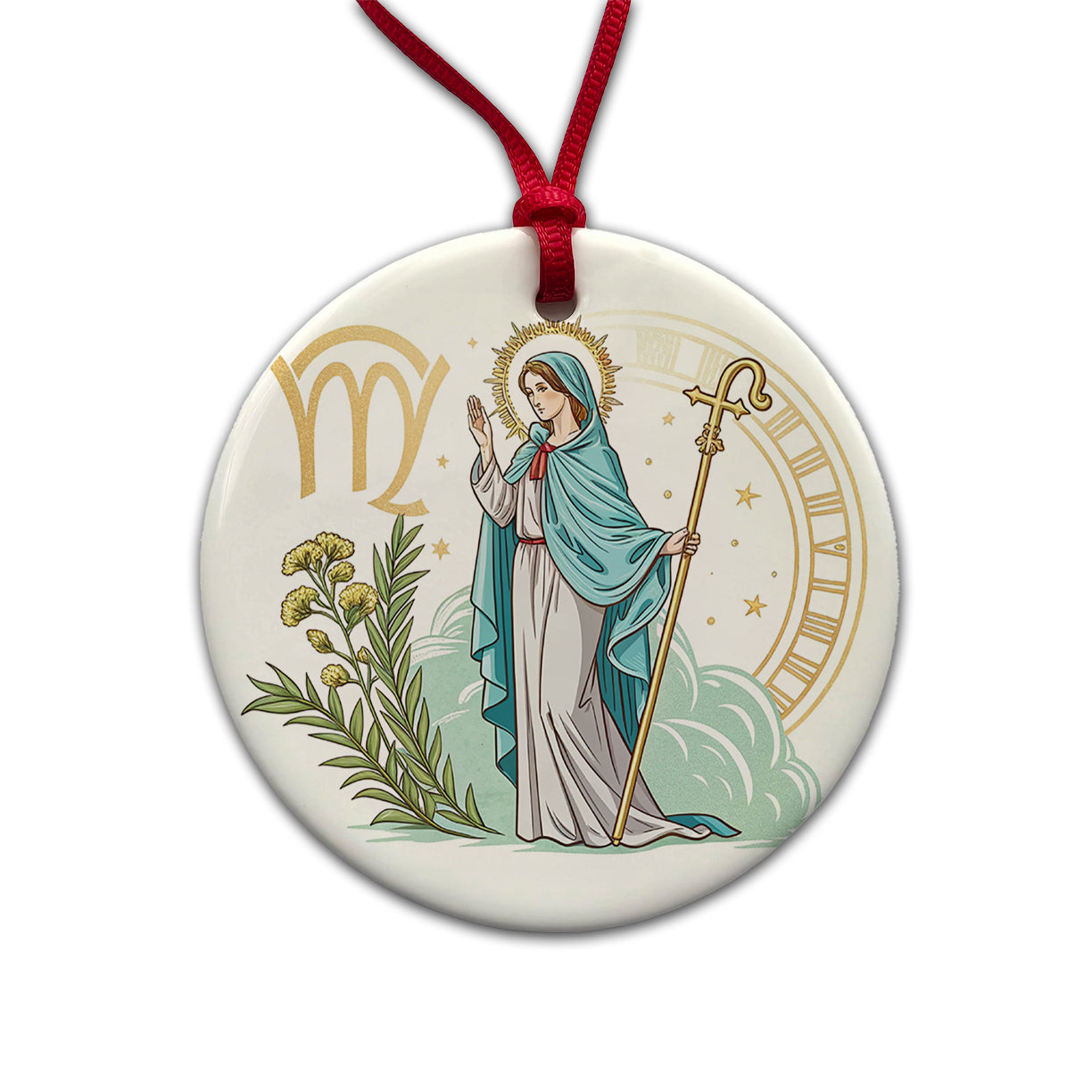 Zodiac Horoscope Symbol Virgo Maiden Virgin Round Ceramic Holiday Christmas Tree Ornament