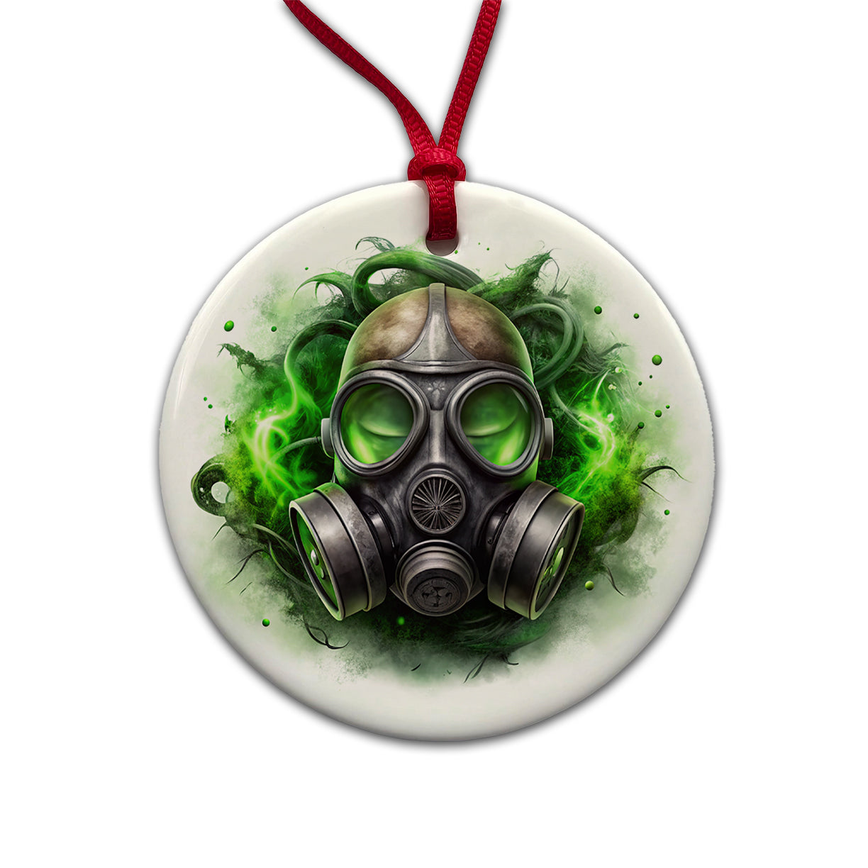 Zombie Outbreak Gas Mask Green Toxic Gas Round Ceramic Holiday Christmas Tree Ornament