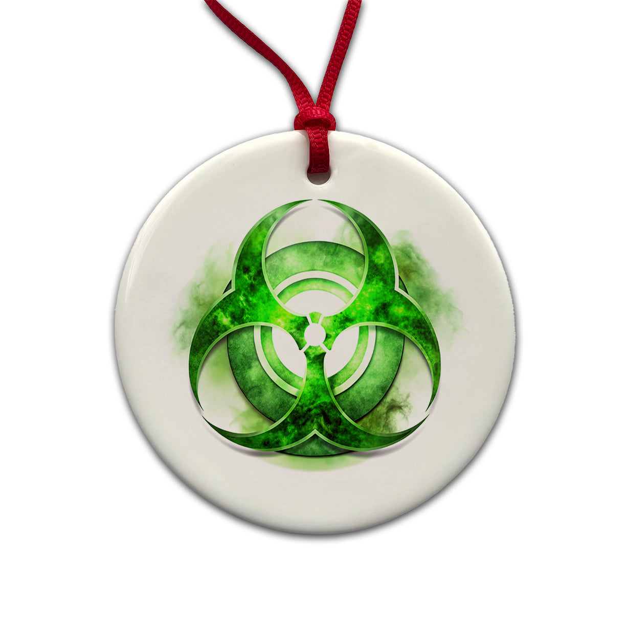 Zombie Outbreak Green Toxic Symbol Round Ceramic Holiday Christmas Tree Ornament