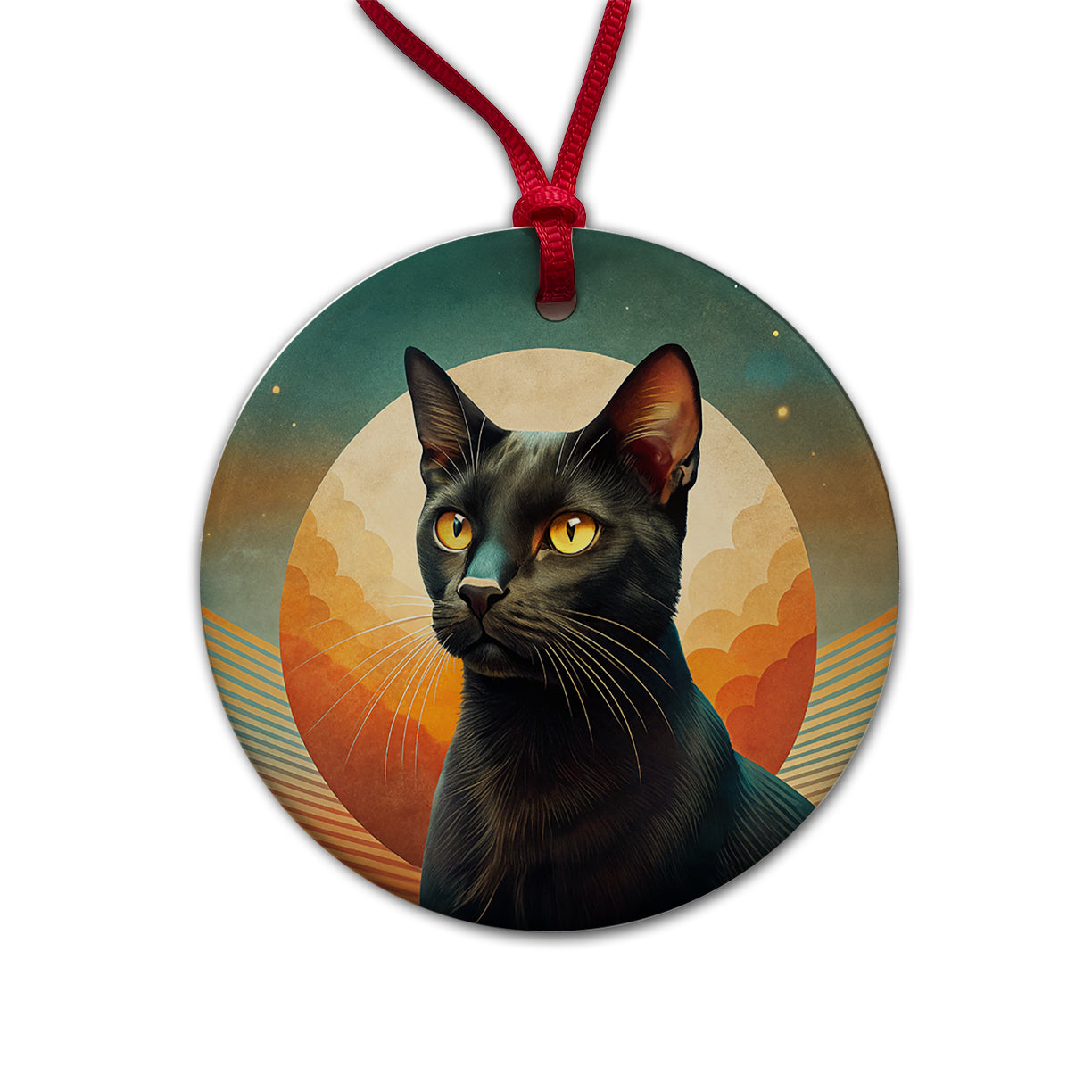 Black Cat Contemporary Art Round Ceramic Holiday Christmas Tree Ornament