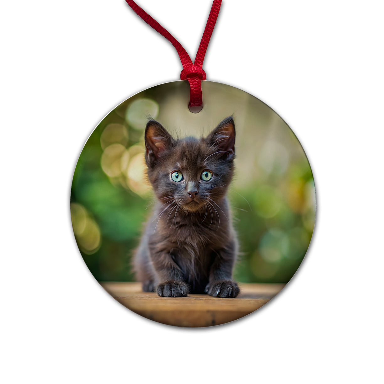 Black Cat Kitten Photo Round Ceramic Holiday Christmas Tree Ornament