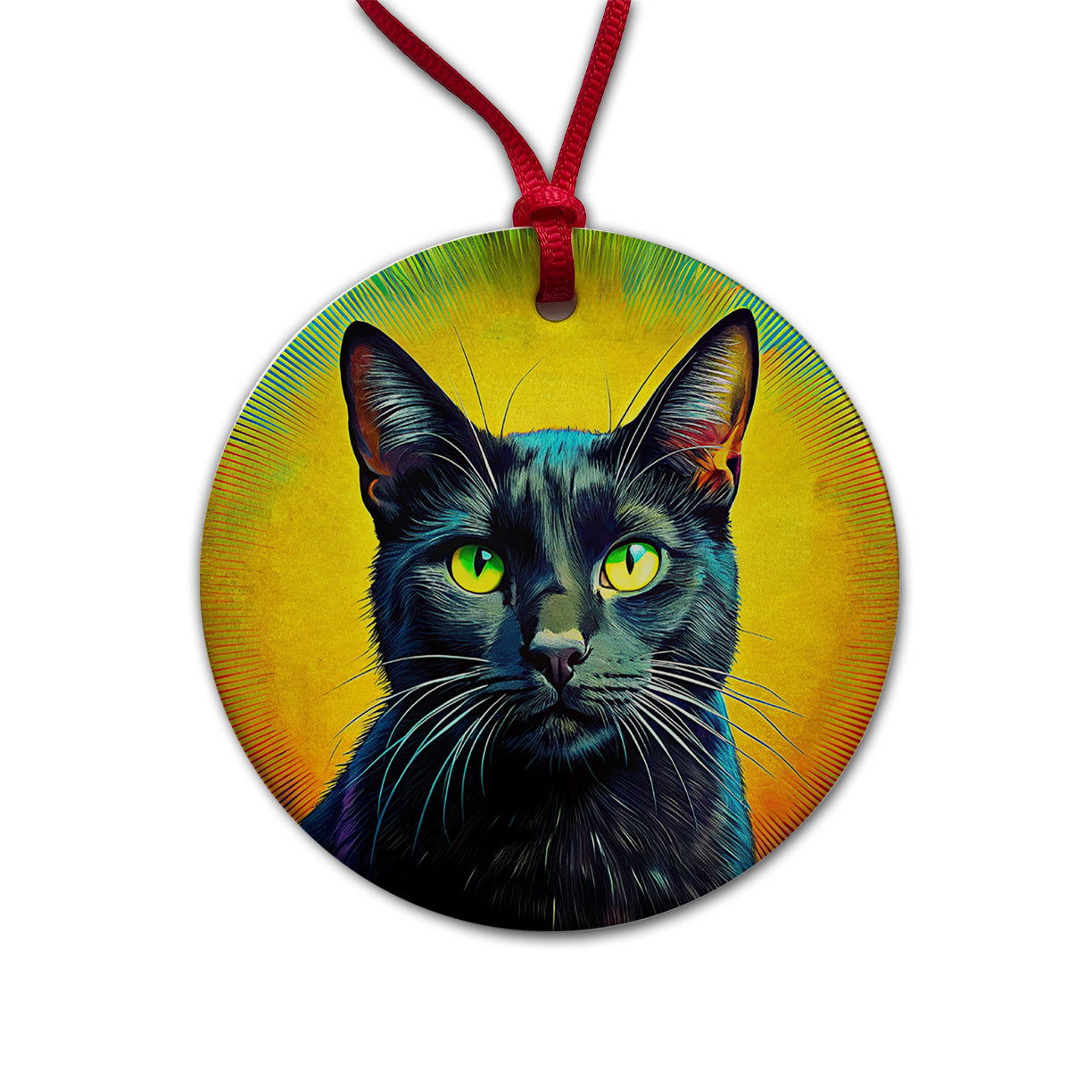 Black Cat Pop Art Round Ceramic Holiday Christmas Tree Ornament