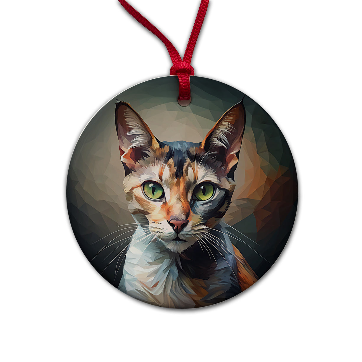 Calico Cat Abstract Stylized Art Round Ceramic Holiday Christmas Tree Ornament