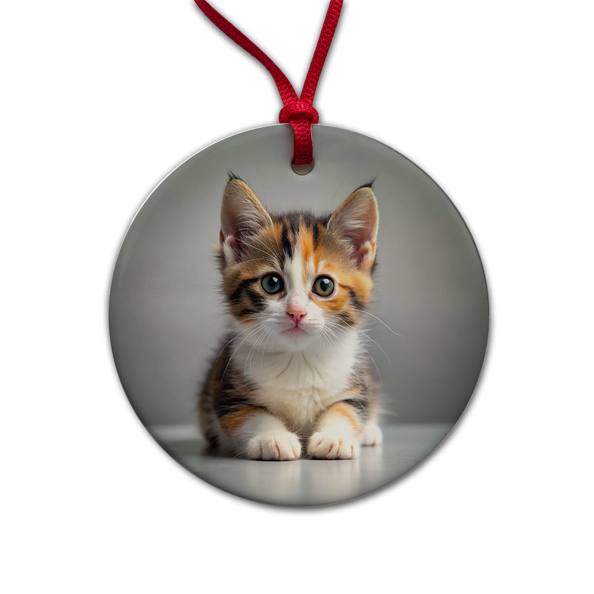 Calico Cat Kitten Photo Round Ceramic Holiday Christmas Tree Ornament