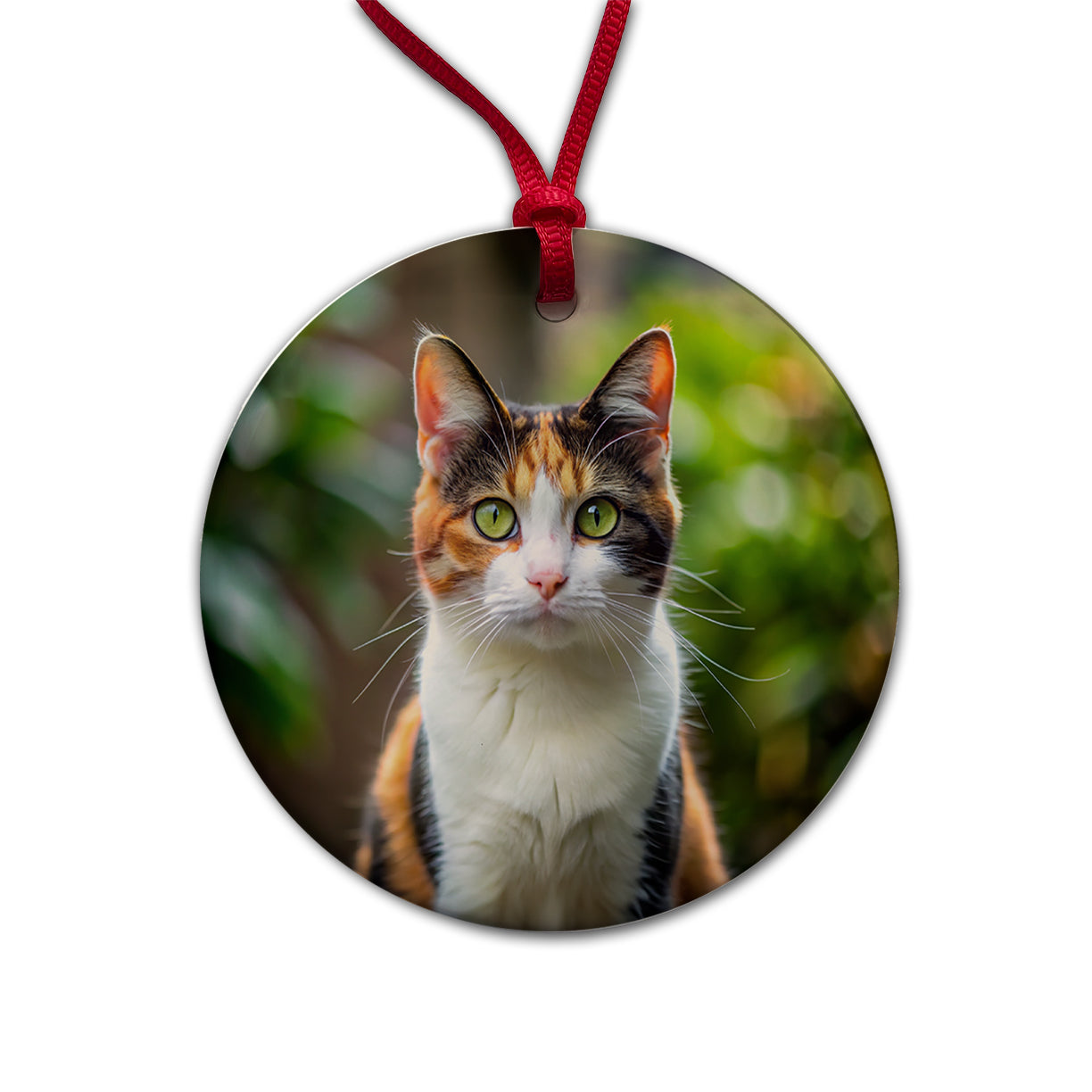 Calico Cat Photo Round Ceramic Holiday Christmas Tree Ornament