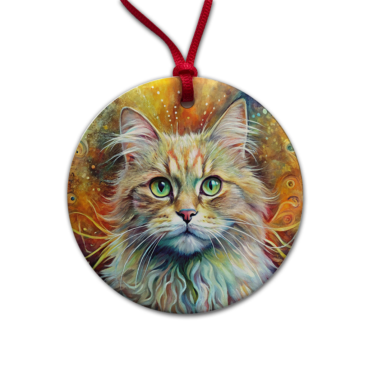 Persian Cat Abstract Art Round Ceramic Holiday Christmas Tree Ornament