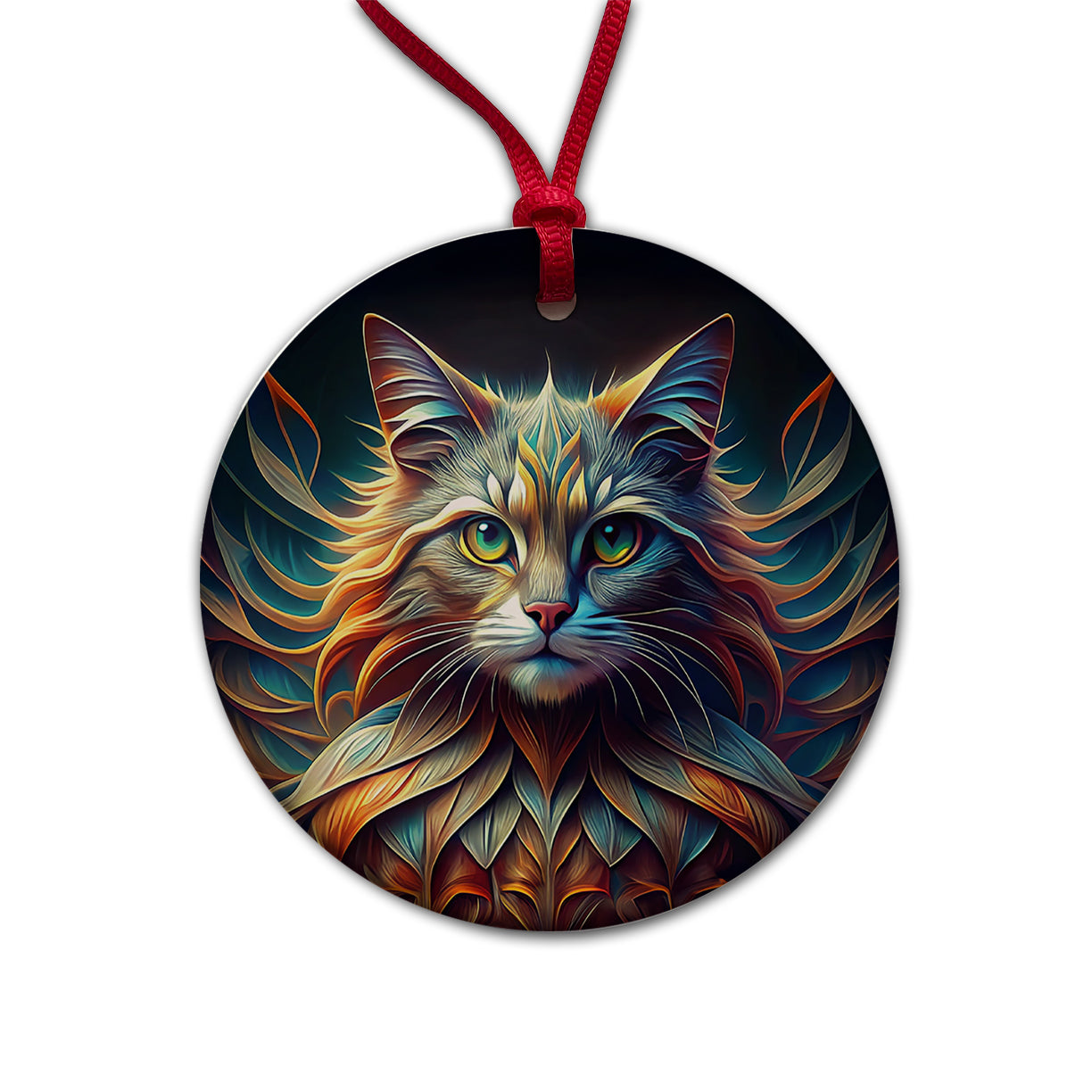 Persian Cat Abstract Stylized Art Round Ceramic Holiday Christmas Tree Ornament