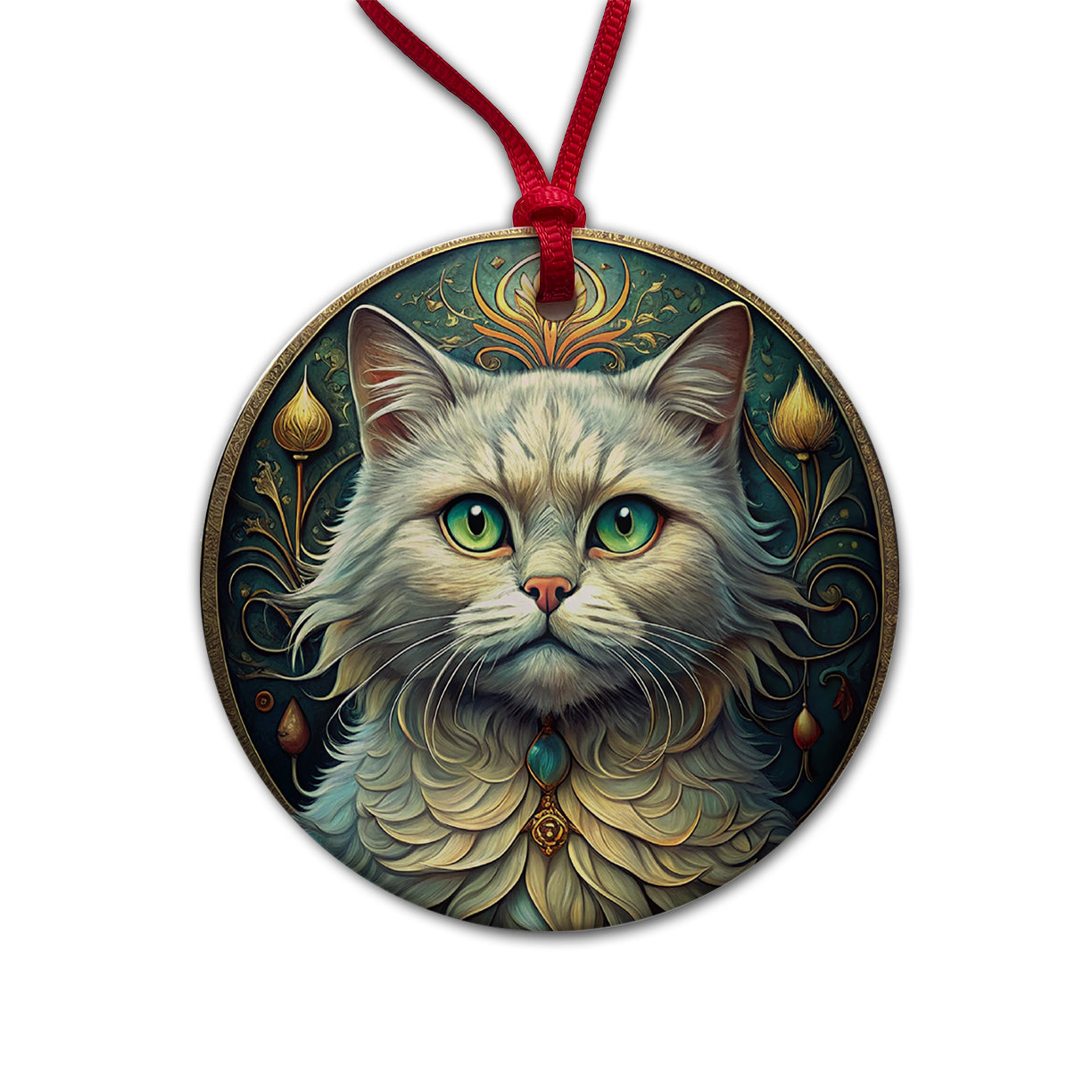 Persian Cat Art Nouveau Round Ceramic Holiday Christmas Tree Ornament