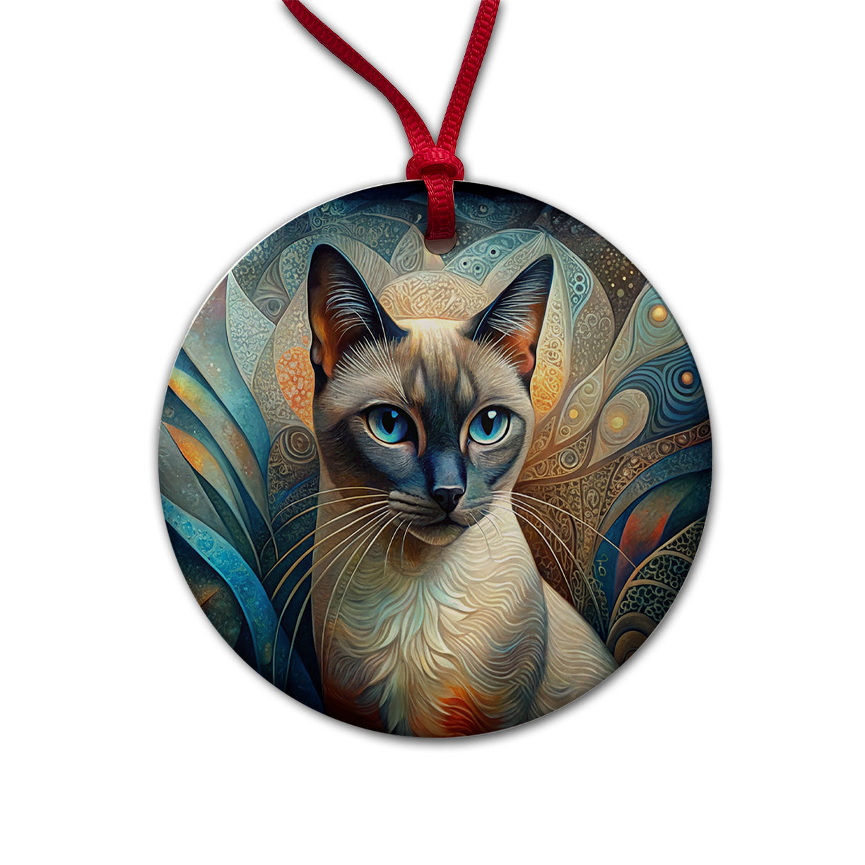 Siamese Cat Abstract Art Round Ceramic Holiday Christmas Tree Ornament