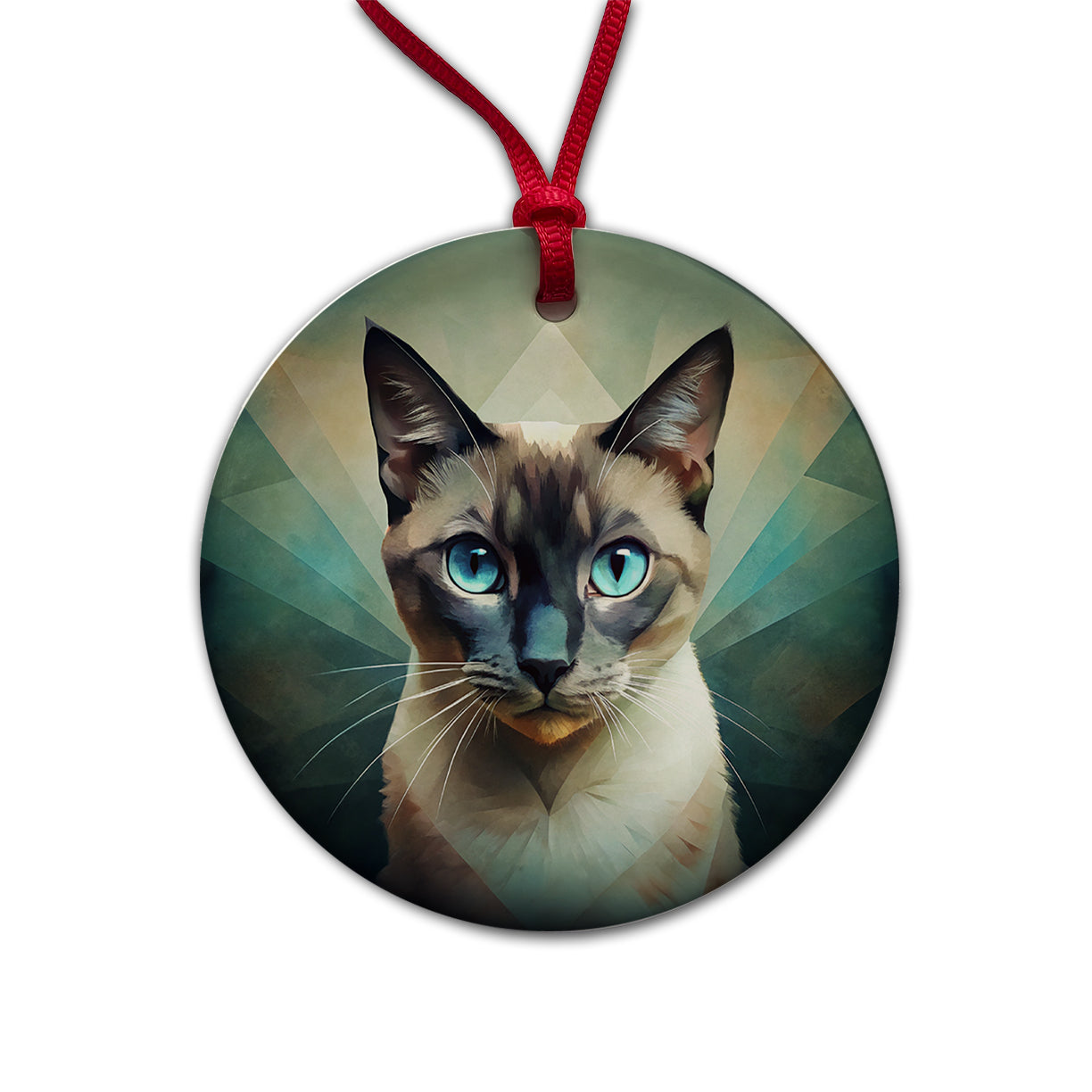 Siamese Cat Abstract Stylized Art Round Ceramic Holiday Christmas Tree Ornament