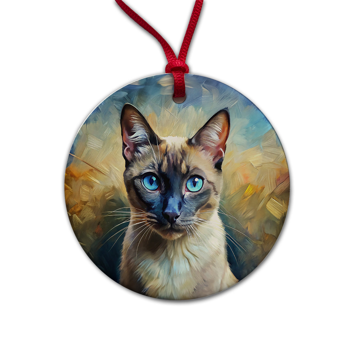 Siamese Cat Expressionism Art Round Ceramic Holiday Christmas Tree Ornament