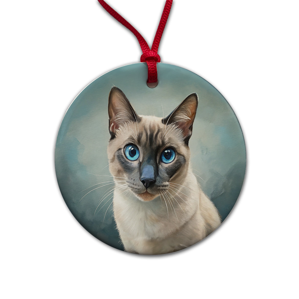 Siamese Cat Illustration Round Ceramic Holiday Christmas Tree Ornament