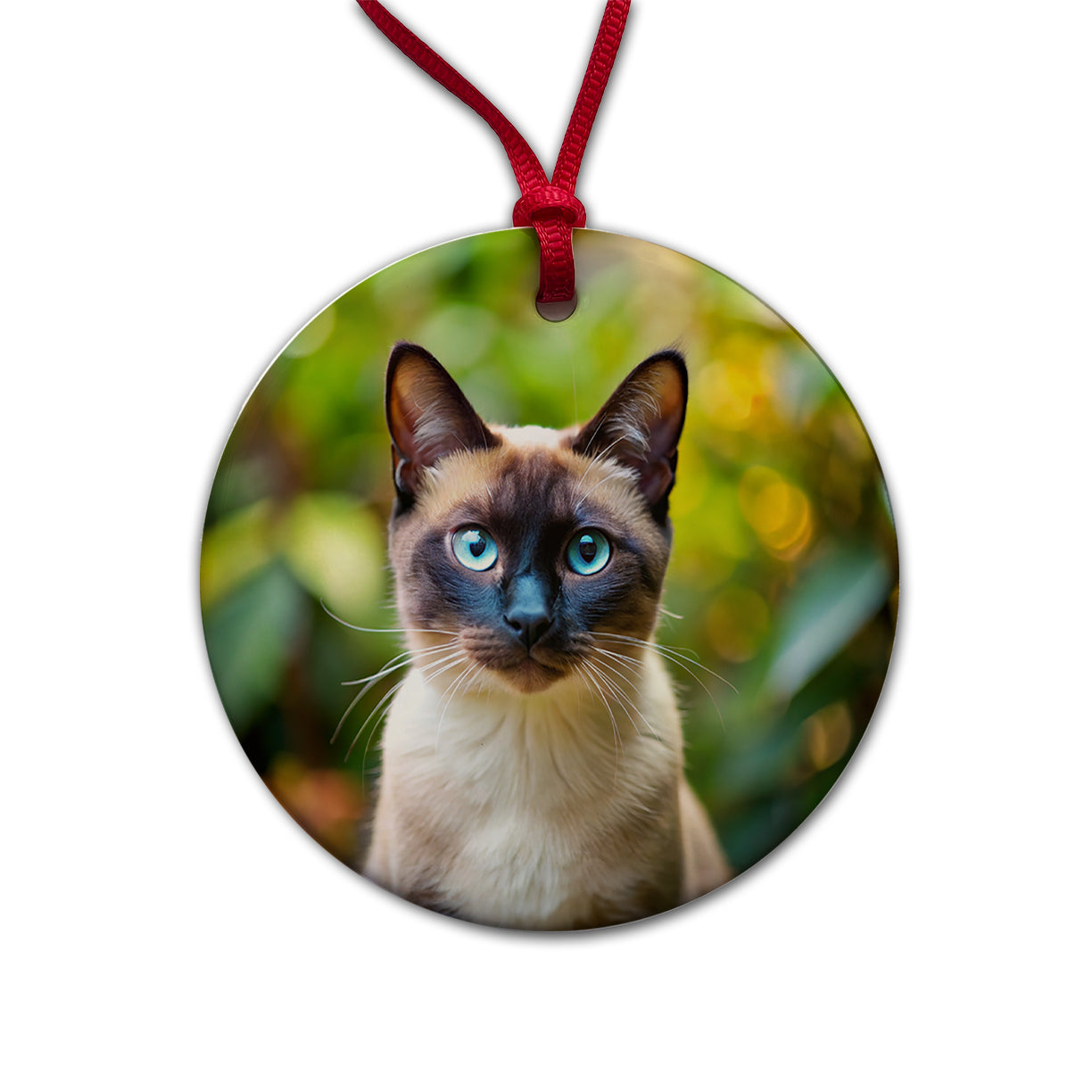 Siamese Cat Photo Round Ceramic Holiday Christmas Tree Ornament