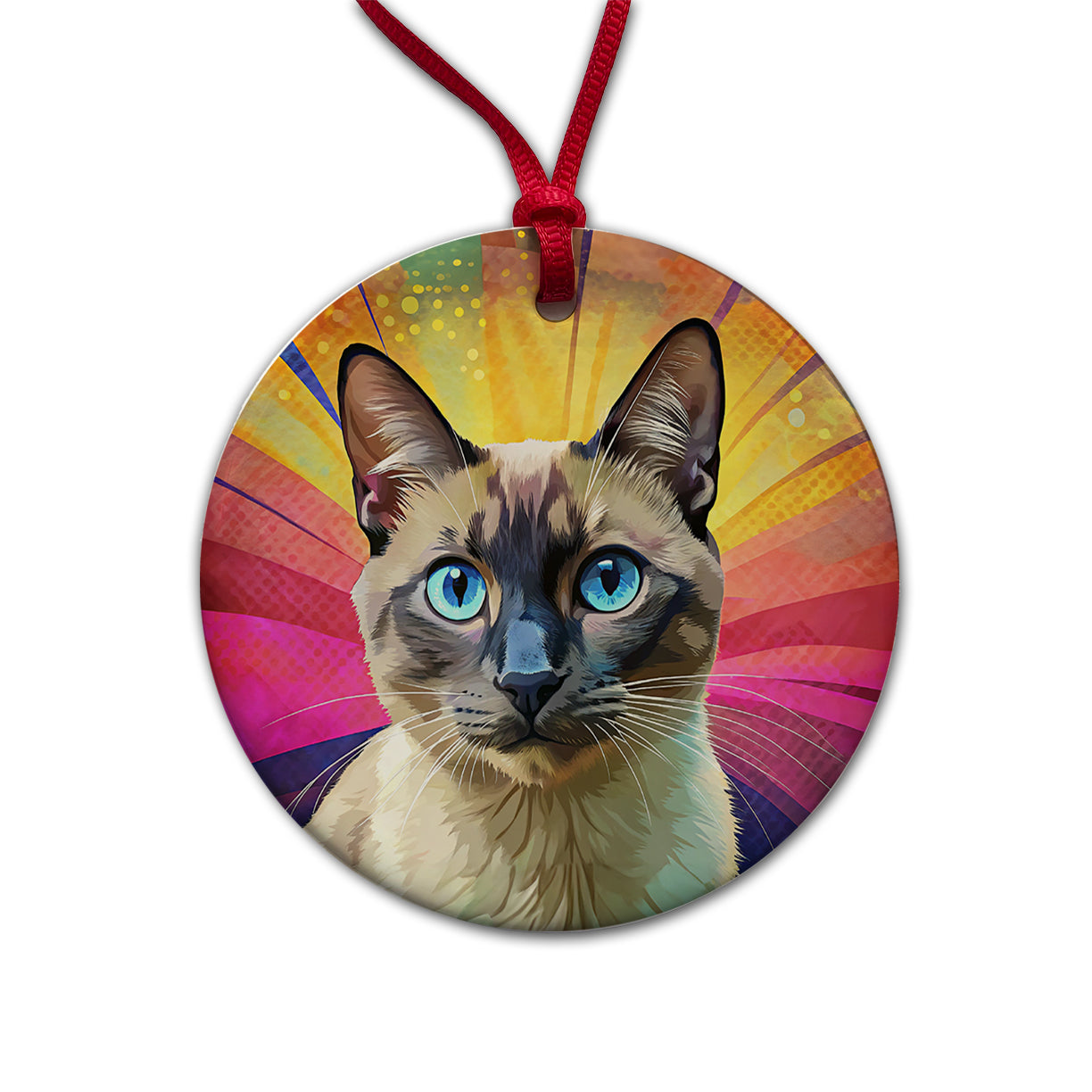 Siamese Cat Pop Art Round Ceramic Holiday Christmas Tree Ornament