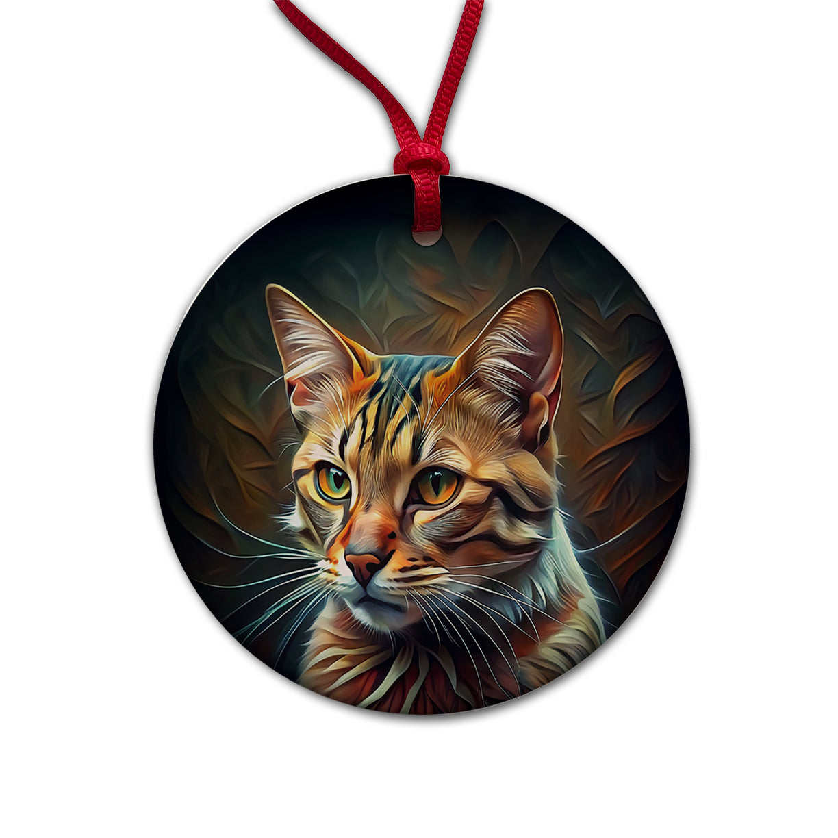 Tabby Cat Abstract Stylized Art Round Ceramic Holiday Christmas Tree Ornament