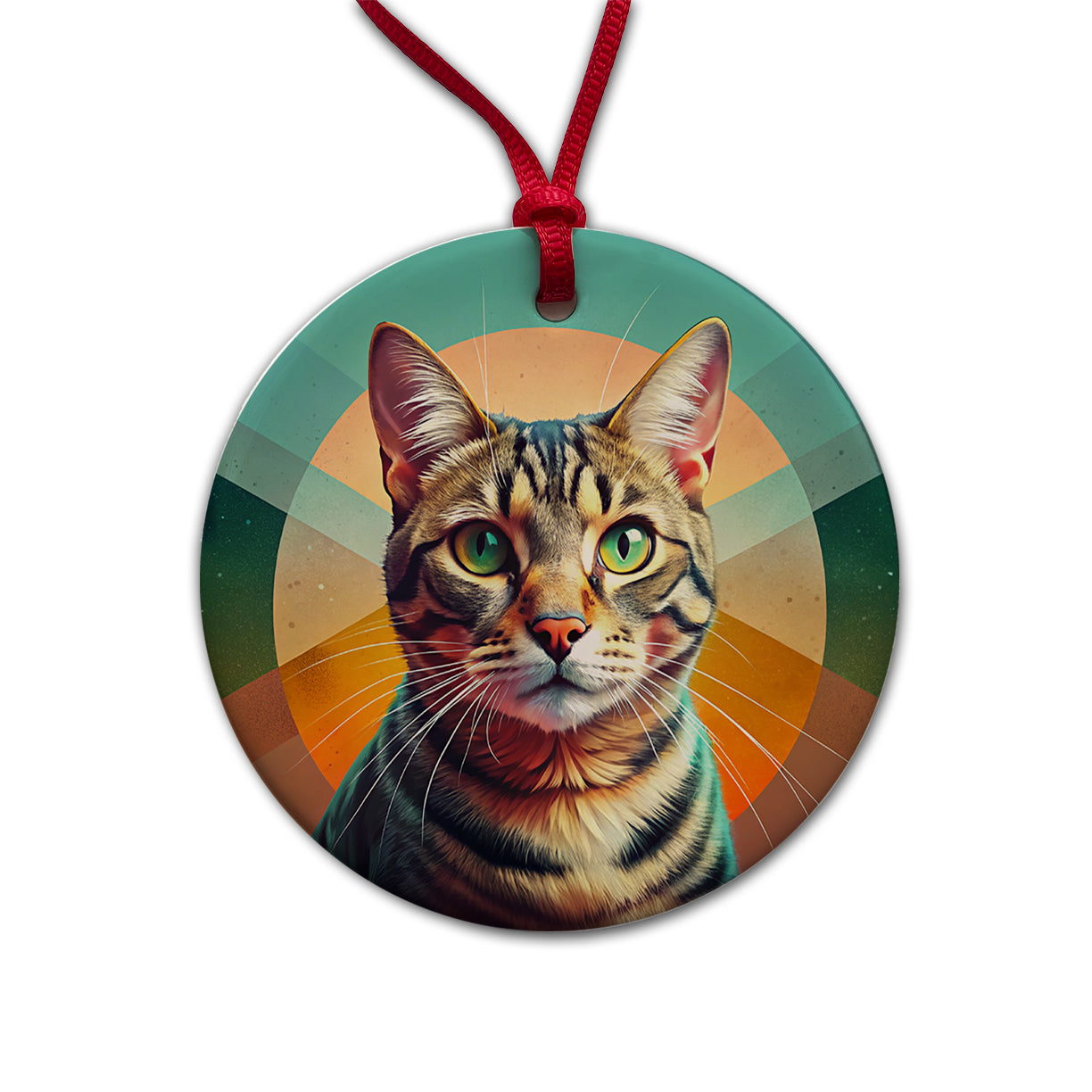 Tabby Cat Contemporary Art Round Ceramic Holiday Christmas Tree Ornament