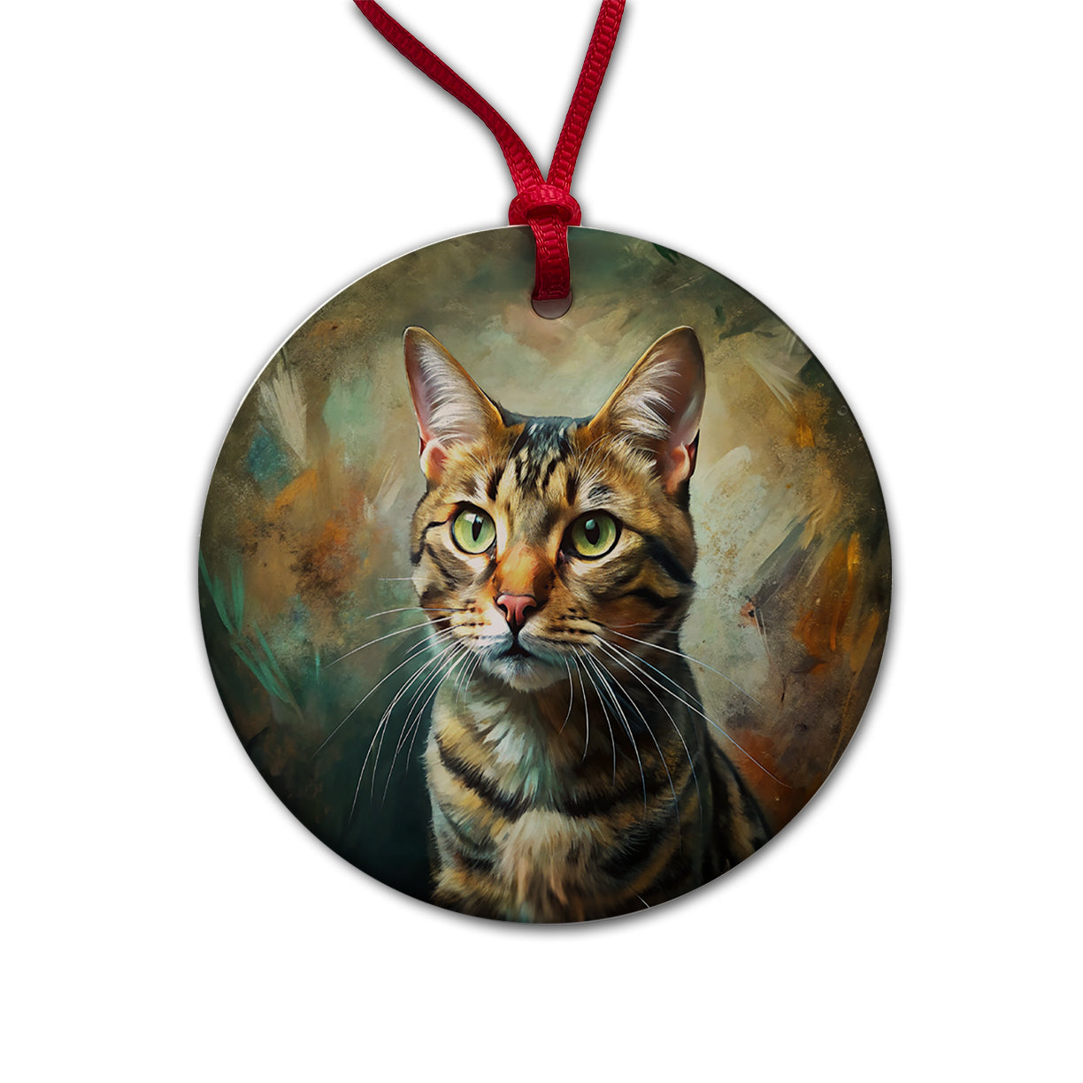 Tabby Cat Expressionism Art Round Ceramic Holiday Christmas Tree Ornament