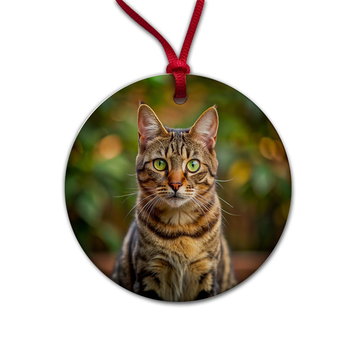 Tabby Cat Photo Round Ceramic Holiday Christmas Tree Ornament