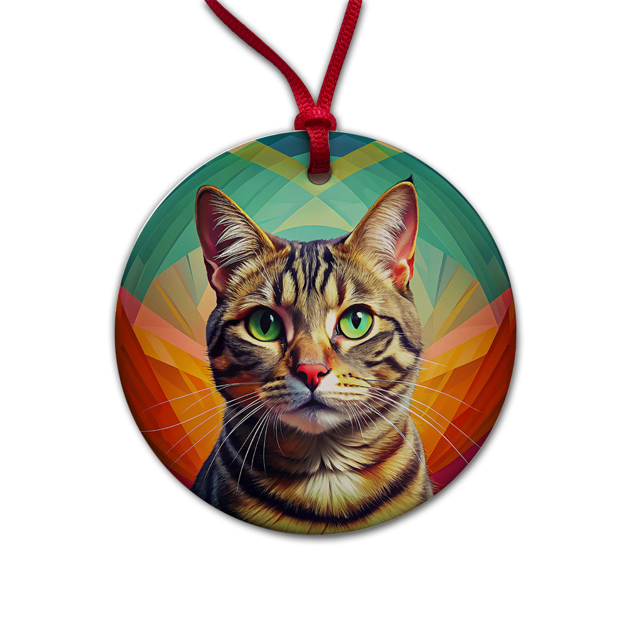 Tabby Cat Pop Art Round Ceramic Holiday Christmas Tree Ornament